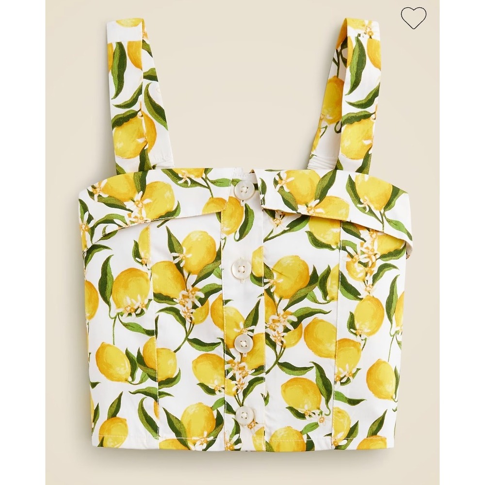 Crewcuts Tank Top Girls 4-5 White Yellow Lemon Print Cotton Poplin Preppy Summer